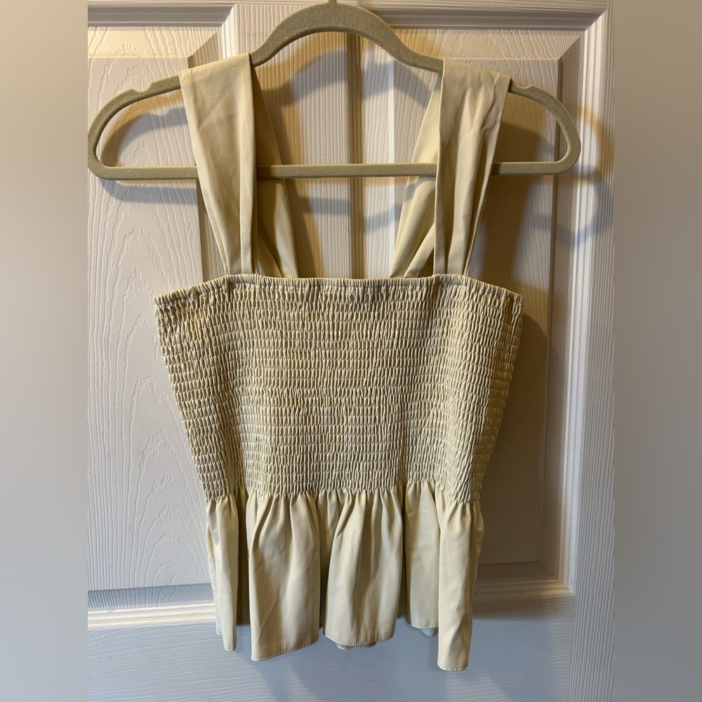 Lucy Paris Medium Cream Smocked Tank Top Faux Leather NWT